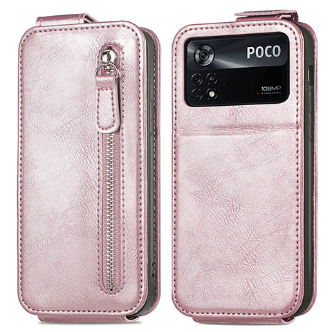 Funda de Cuero Flip para Xiaomi Poco X4 Pro 5G Oro Rosa