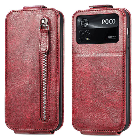 Funda de Cuero Flip para Xiaomi Poco X4 Pro 5G Rojo