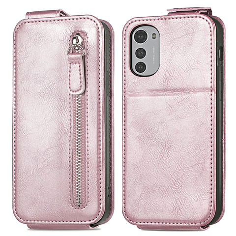 Funda de Cuero Flip S01D para Motorola Moto E32 Oro Rosa