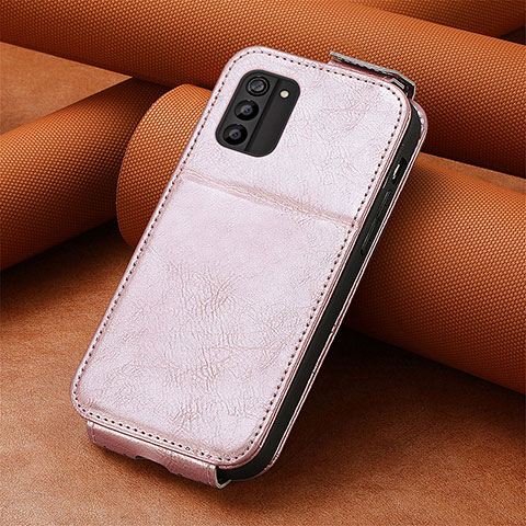 Funda de Cuero Flip S01D para Nokia G100 Oro Rosa