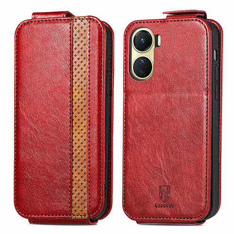 Funda de Cuero Flip S01D para Vivo Y02S Rojo