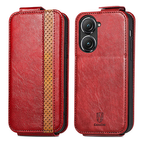 Funda de Cuero Flip S02D para Asus Zenfone 9 Rojo