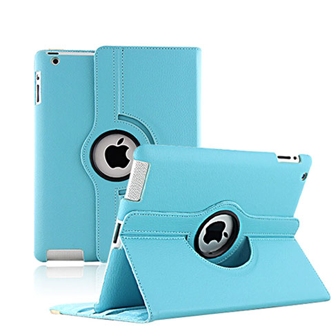 Funda de Cuero Giratoria con Soporte para Apple iPad 3 Azul Cielo