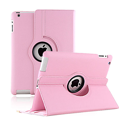 Funda de Cuero Giratoria con Soporte para Apple iPad 3 Rosa