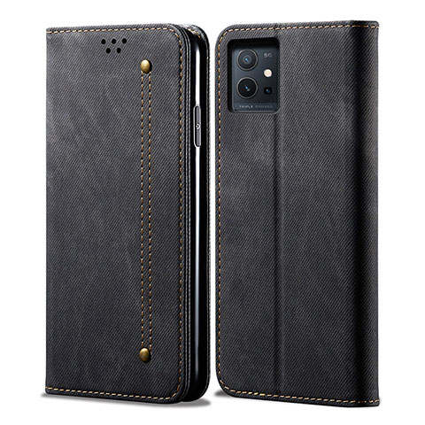 Funda de pano Cartera con Soporte B01S para Vivo T1 5G India Negro