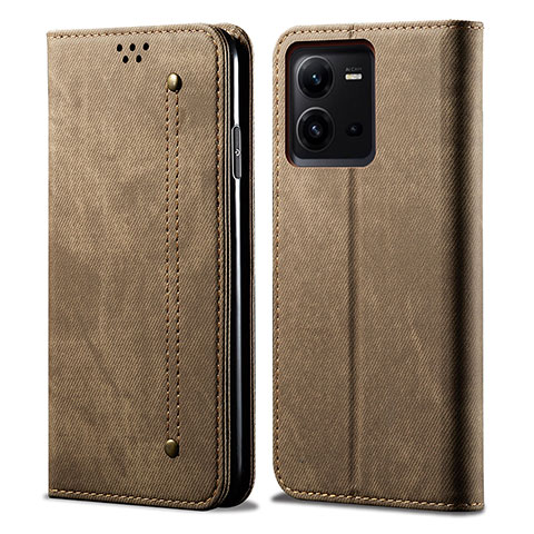 Funda de pano Cartera con Soporte B01S para Vivo X80 Lite 5G Caqui