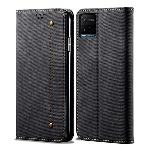 Funda de pano Cartera con Soporte B01S para Vivo Y21 Negro