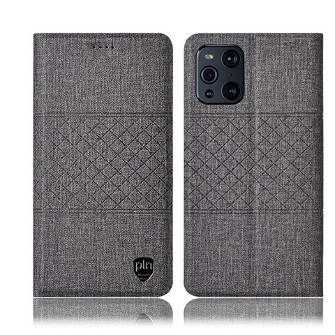 Funda de pano Cartera con Soporte H12P para Oppo Find X3 5G Gris