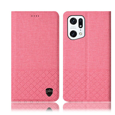 Funda de pano Cartera con Soporte H12P para Oppo Find X5 5G Rosa