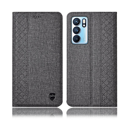 Funda de pano Cartera con Soporte H12P para Oppo Reno6 5G Gris