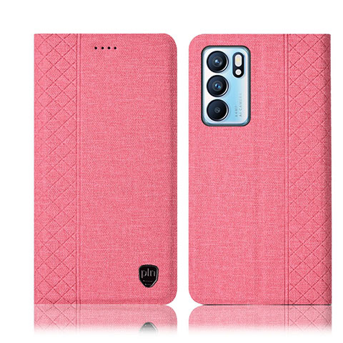 Funda de pano Cartera con Soporte H12P para Oppo Reno6 5G Rosa