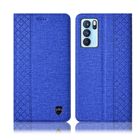 Funda de pano Cartera con Soporte H12P para Oppo Reno6 Pro 5G India Azul