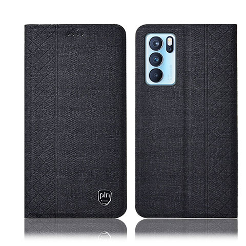 Funda de pano Cartera con Soporte H12P para Oppo Reno6 Pro 5G India Negro