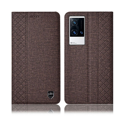 Funda de pano Cartera con Soporte H12P para Vivo iQOO 8 Pro 5G Marron