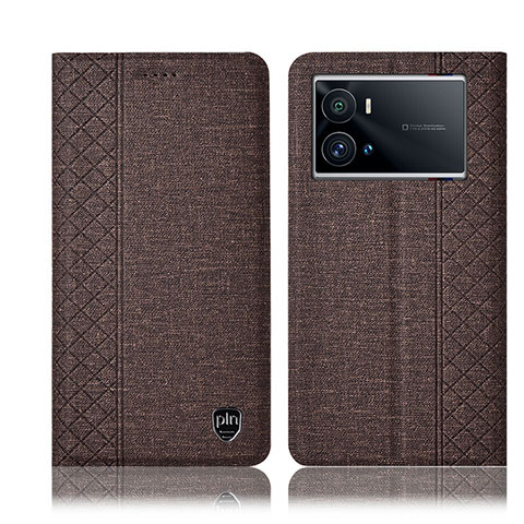 Funda de pano Cartera con Soporte H12P para Vivo iQOO 9 5G Marron