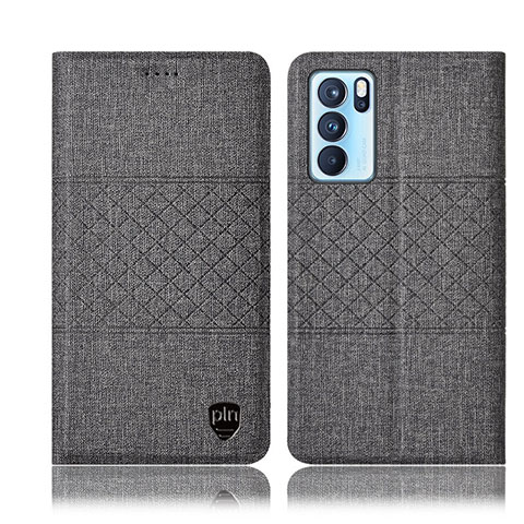 Funda de pano Cartera con Soporte H13P para Oppo Reno6 Pro 5G India Gris