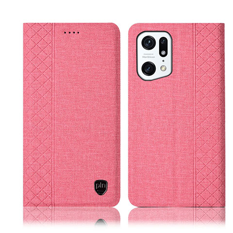 Funda de pano Cartera con Soporte H14P para Oppo Find X5 Pro 5G Rosa