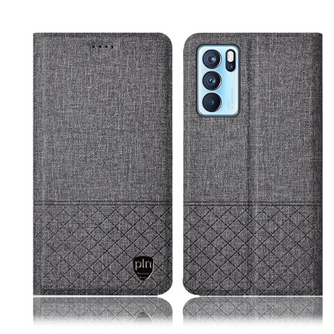 Funda de pano Cartera con Soporte H14P para Oppo Reno6 Pro 5G India Gris