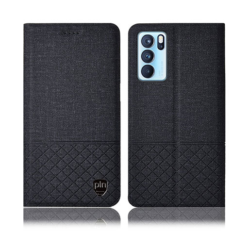 Funda de pano Cartera con Soporte H14P para Oppo Reno6 Pro 5G India Negro