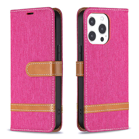 Funda de pano Cartera con Soporte para Apple iPhone 14 Pro Max Rosa Roja