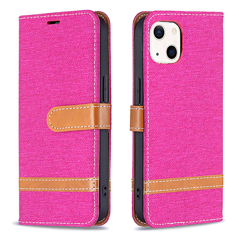 Funda de pano Cartera con Soporte para Apple iPhone 15 Plus Rosa Roja