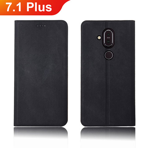 Funda de pano Cartera con Soporte para Nokia 7.1 Plus Negro