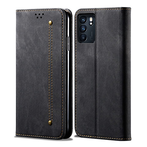 Funda de pano Cartera con Soporte para Oppo Reno6 Z 5G Negro