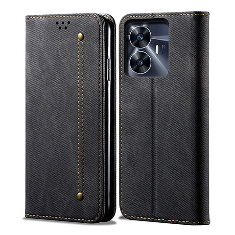 Funda de pano Cartera con Soporte para Realme C55 Negro