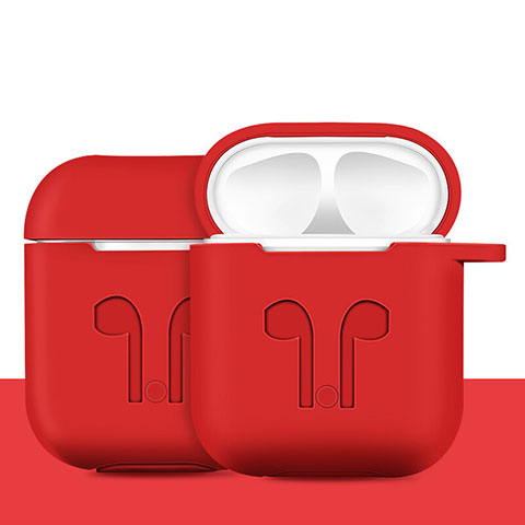 Funda de Silicona con Mosqueton Enchufe para AirPods Carcasa de Carga A04 Rojo