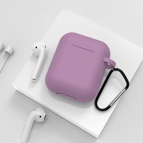 Funda de Silicona con Mosqueton Enchufe para AirPods Carcasa de Carga C02 Morado