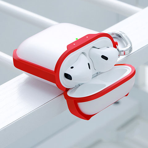 Funda de Silicona con Mosqueton Enchufe para AirPods Carcasa de Carga C05 Rojo