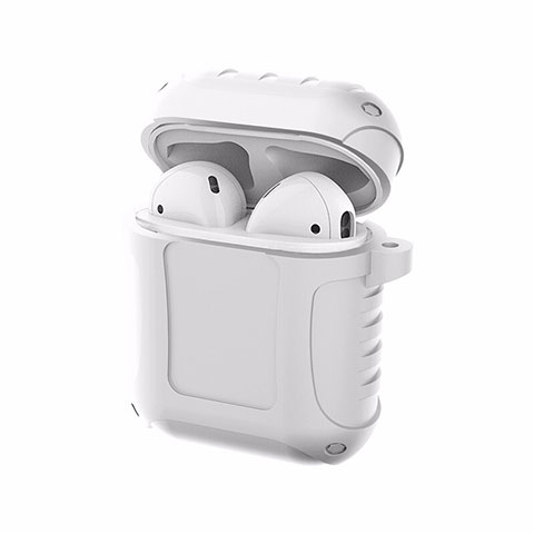 Funda de Silicona con Mosqueton Enchufe para AirPods Carcasa de Carga C06 Blanco