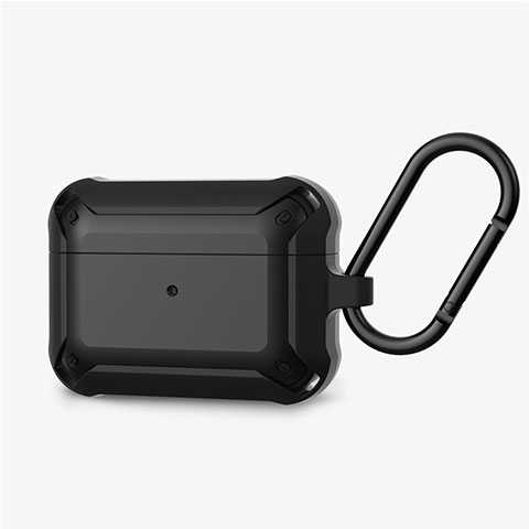 Funda de Silicona con Mosqueton Enchufe para AirPods Pro Carcasa de Carga C03 Negro