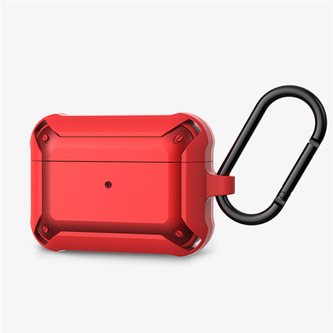 Funda de Silicona con Mosqueton Enchufe para AirPods Pro Carcasa de Carga C03 Rojo