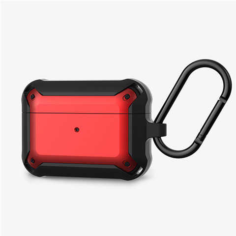 Funda de Silicona con Mosqueton Enchufe para AirPods Pro Carcasa de Carga C03 Rojo y Negro