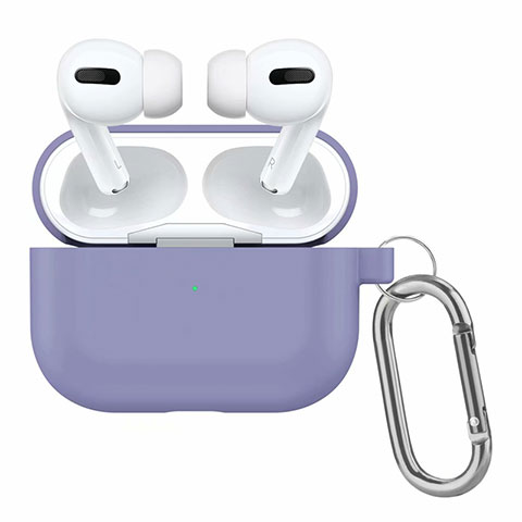 Funda de Silicona con Mosqueton Enchufe para AirPods Pro Carcasa de Carga Morado