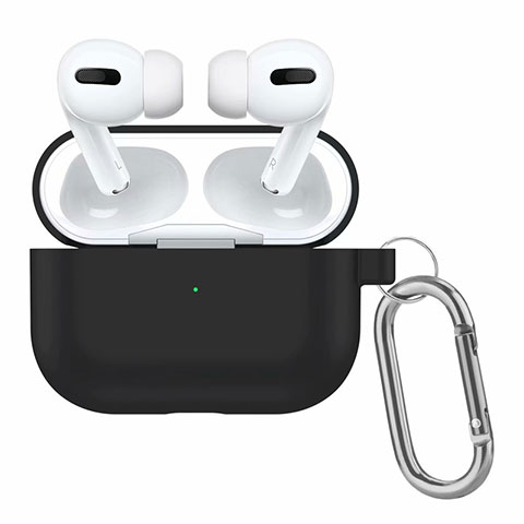 Funda de Silicona con Mosqueton Enchufe para AirPods Pro Carcasa de Carga Negro