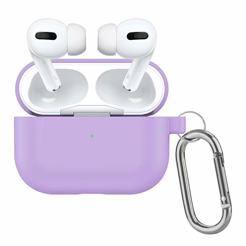 Funda de Silicona con Mosqueton Enchufe para AirPods Pro Carcasa de Carga Purpura Claro