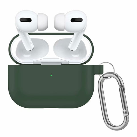 Funda de Silicona con Mosqueton Enchufe para AirPods Pro Carcasa de Carga Verde Noche