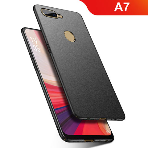 Funda Dura Plastico Rigida Carcasa Fino Arenisca para Oppo A7 Negro