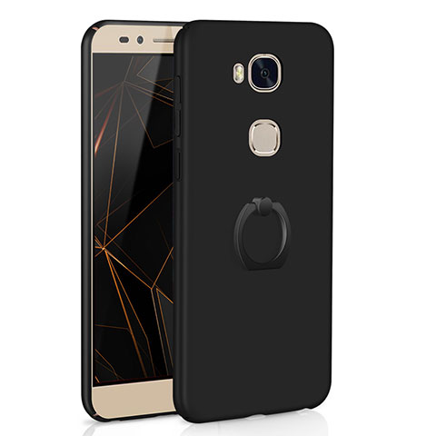 Funda Dura Plastico Rigida Carcasa Mate con Anillo de dedo Soporte A01 para Huawei Honor 5X Negro