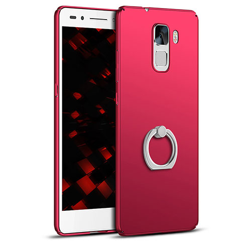 Funda Dura Plastico Rigida Carcasa Mate con Anillo de dedo Soporte A01 para Huawei Honor 7 Rojo