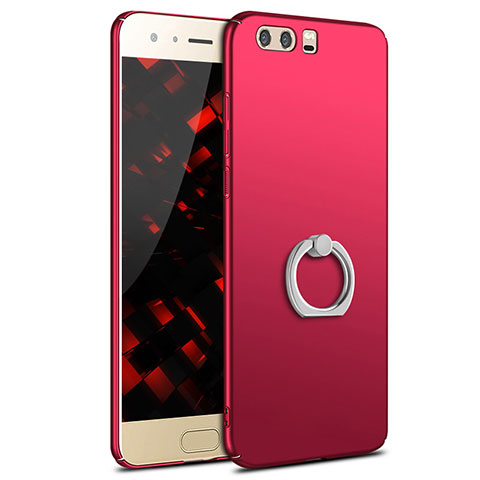 Funda Dura Plastico Rigida Carcasa Mate con Anillo de dedo Soporte A01 para Huawei Honor 9 Premium Rojo