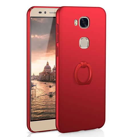 Funda Dura Plastico Rigida Carcasa Mate con Anillo de dedo Soporte A01 para Huawei Honor Play 5X Rojo