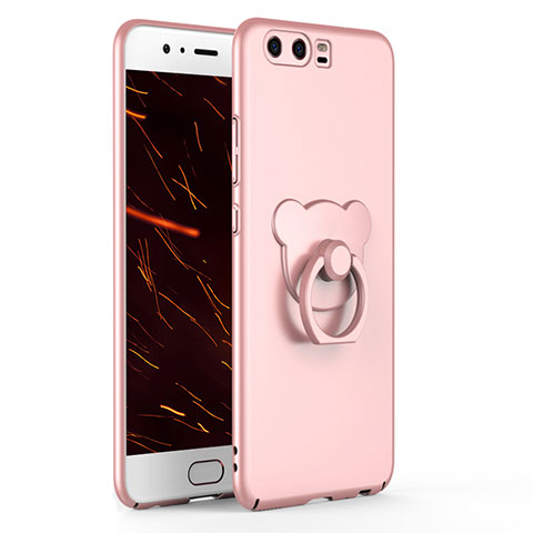 Funda Dura Plastico Rigida Carcasa Mate con Anillo de dedo Soporte A01 para Huawei P10 Oro Rosa