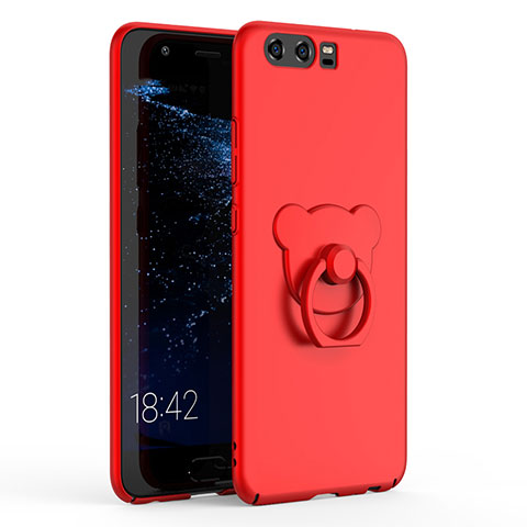 Funda Dura Plastico Rigida Carcasa Mate con Anillo de dedo Soporte A01 para Huawei P10 Rojo