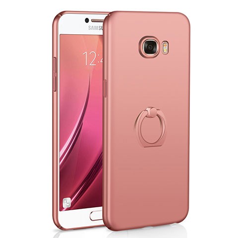 Funda Dura Plastico Rigida Carcasa Mate con Anillo de dedo Soporte A01 para Samsung Galaxy C5 SM-C5000 Oro Rosa