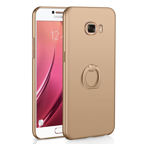 Funda Dura Plastico Rigida Carcasa Mate con Anillo de dedo Soporte A01 para Samsung Galaxy C7 SM-C7000 Oro