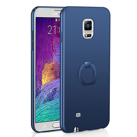 Funda Dura Plastico Rigida Carcasa Mate con Anillo de dedo Soporte A01 para Samsung Galaxy Note 4 SM-N910F Azul