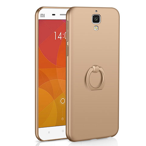 Funda Dura Plastico Rigida Carcasa Mate con Anillo de dedo Soporte A01 para Xiaomi Mi 4 LTE Oro